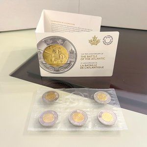 2016 Canada 75th Anniv. Battle of the Atlantic $2 Toonie 5-Pack!